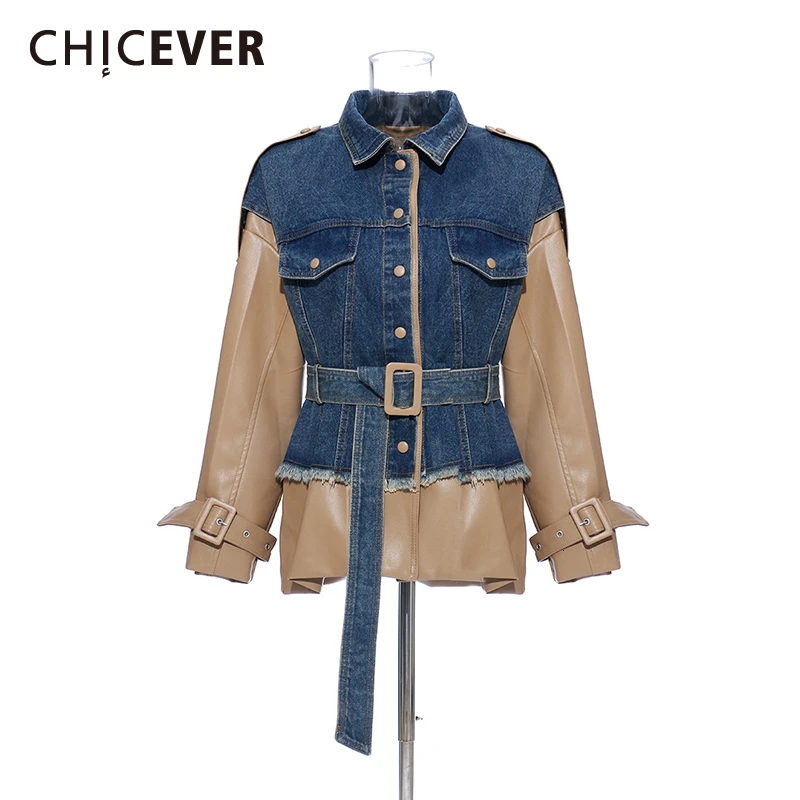 Женские джинсовые пальто CHICEVER лоскутные куртки популярного цвета с отложным