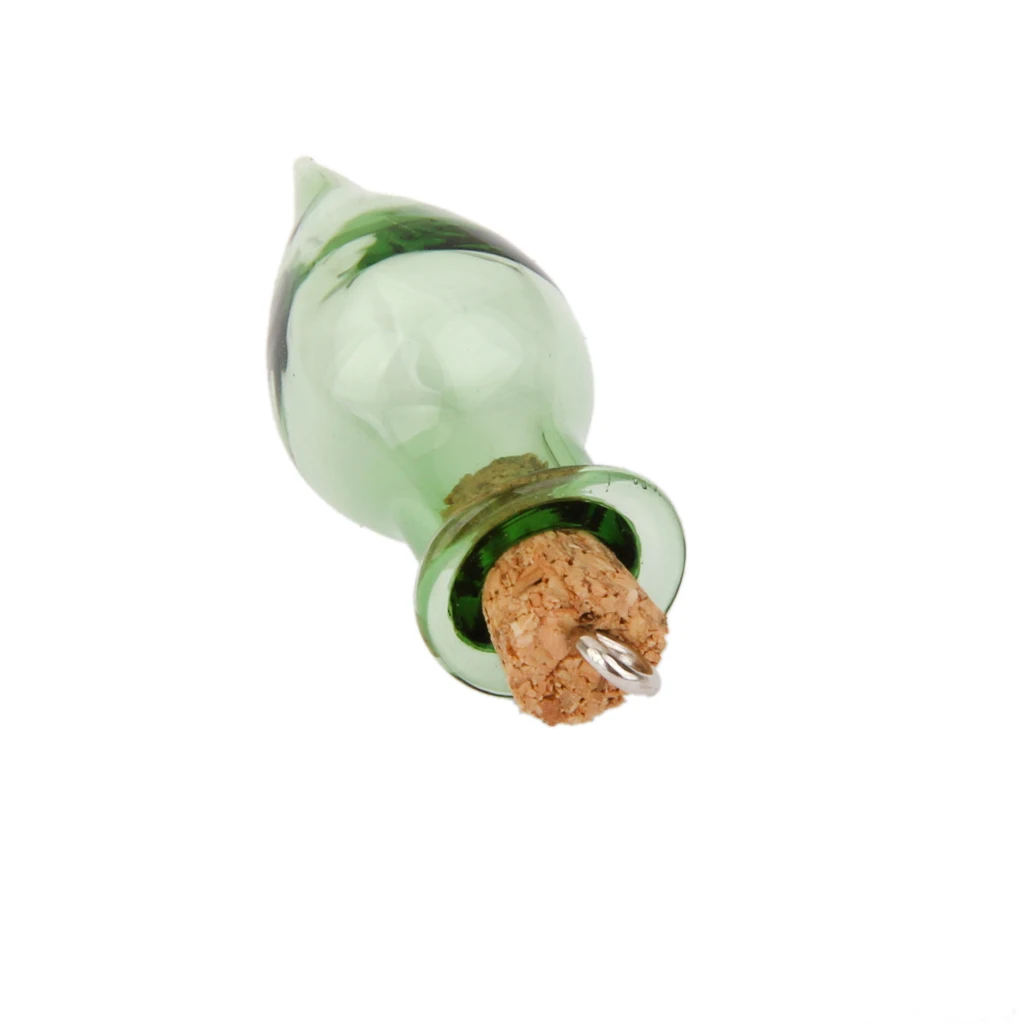 10 Glass Cork Tear Drop Jars Vial Wishing Bottles w/ Loop DIY Pendant Green