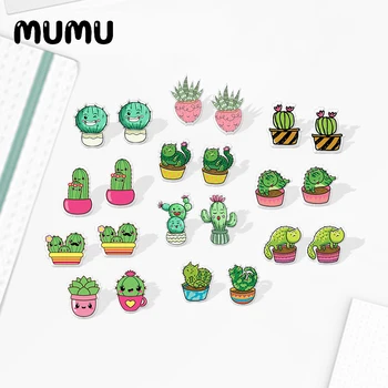 

2020 New Cute Cactus Stud Earring Kawaii House Plants Acrylic Earring Silver-color Handmade Earrings Epoxy Jewelry For Children