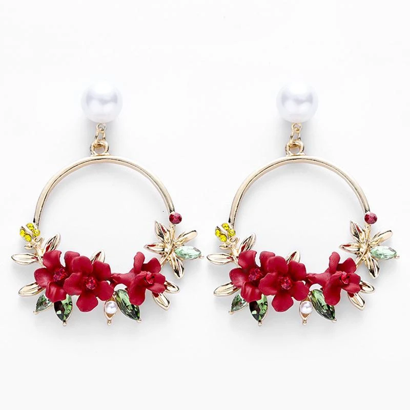 

vintage Trendy Cute Flower Dangle Earrings For Women Girl Jewelry Female Rhinestone Round Circle Gift Wholesale oorbellen earing