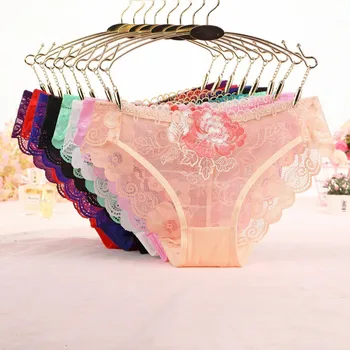 

Women Embroidered Seamless Ultra-Thin Underwear Panties Sexy Lace Briefs Low Waist Cute Underwear Lingeries