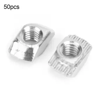 

50Pcs Round Roll T Slot Spring Nut Nickel-Plating Carbon Steel Connection Fittings Ball Elastic Nut