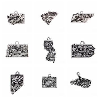 

10pcs Charms Ohio New York Nevada Virginia Wyoming Mississippi North Carolina Oregon Minnesota Washington US State Map