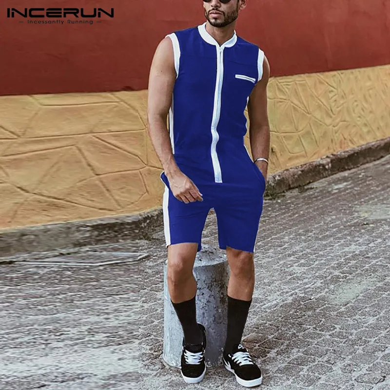 Jumpsuits Shorts Rompers Incerun Men Mens Casual Streetwear Fitness Workout Zipper S-5XL