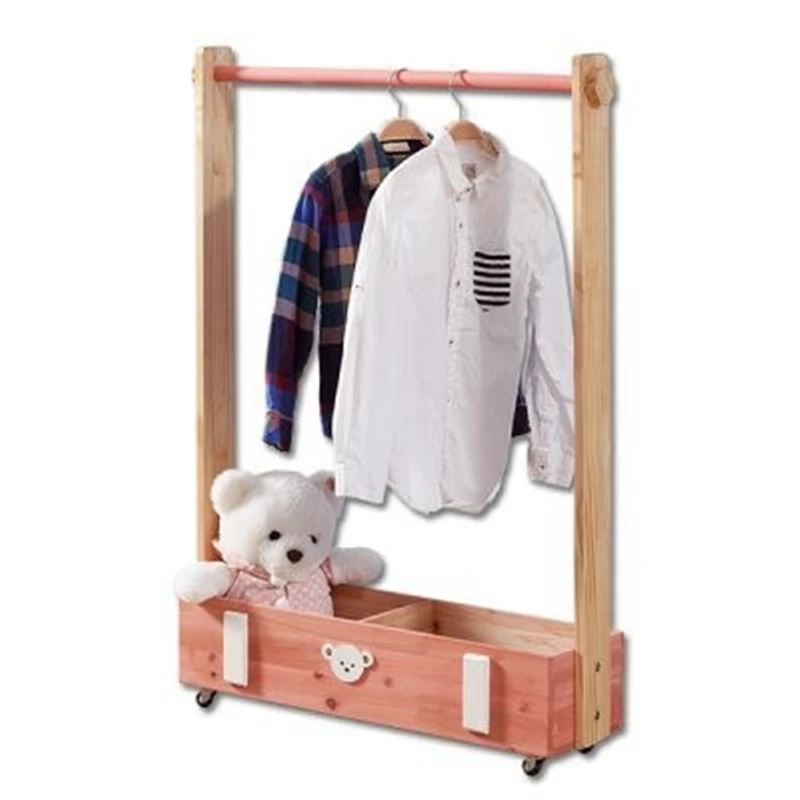  Children's solid wood hanger bedroom pine coat hanger can move floor-to-ceiling hanger clothes rack - 4000244460544
