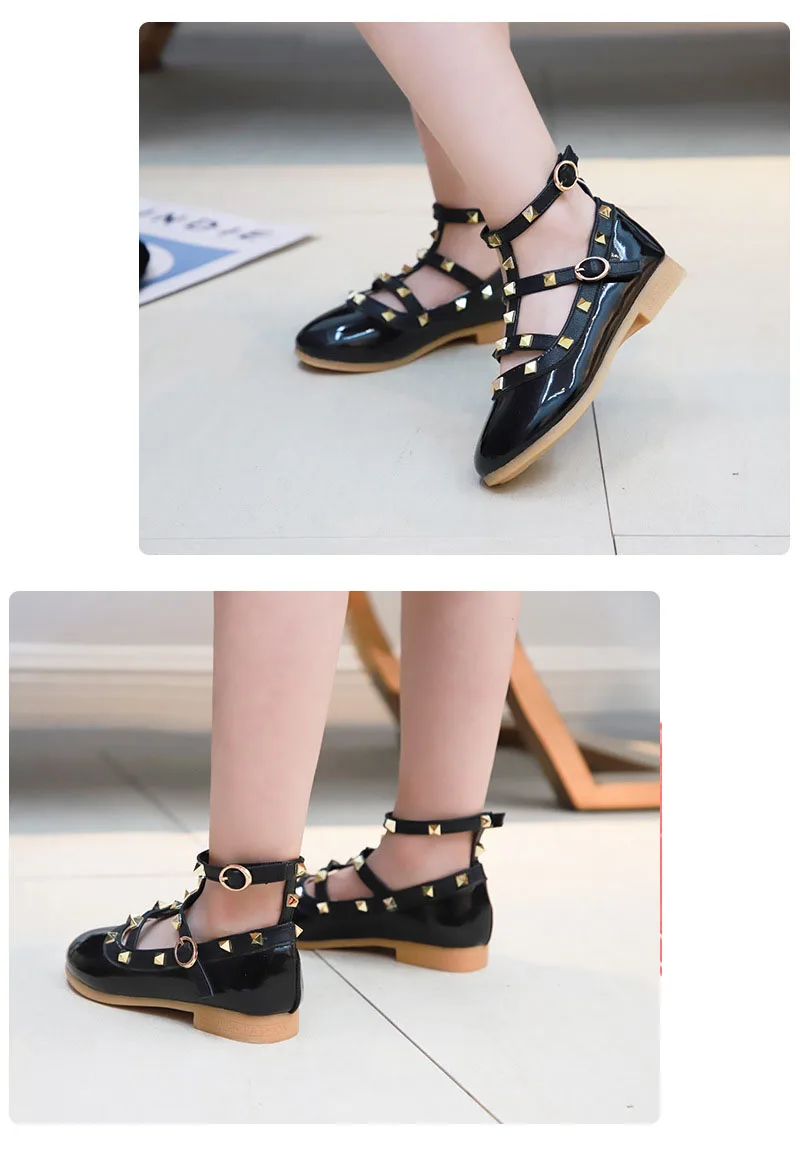 Little Girls Roman Rivet Patent Leather High-top Shoes For Girls Baby School White Red Black Dance Princess Single Shoes New