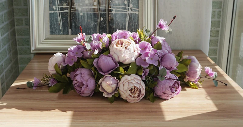 Пользовательские роскошные DIY Свадебный декор стол цветок бегун искусственный ряд цветов композиция стол Центральная Роза пионы зеленый лист