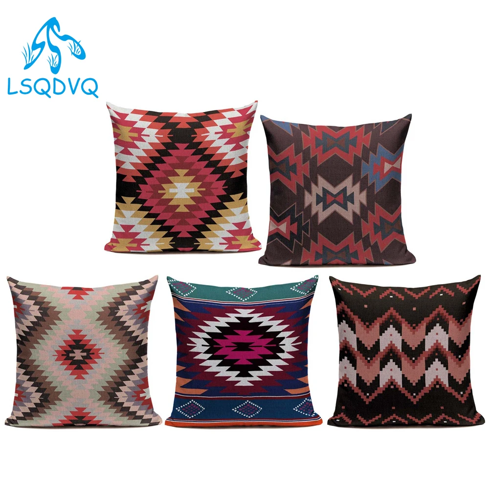 Vintage Style Red Retro Throw Pillows Case Sofa Geometric Polyester Square Cushion Cover for Car Home Living Room | Дом и сад