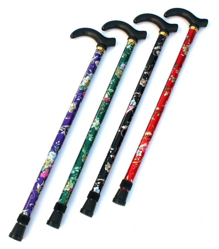 Ultra-Light Aluminium Alloy Printed Crutches Two Retractable Walking Stick Defensive Wand Old Man Alpenstock Hiking