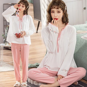 

Sweet Cotton Maternity Nursing Sleepwear Sets Spring Summer Cute Feeding Nightwear Clothes for Pregnant Women Pregnancy Pajamas