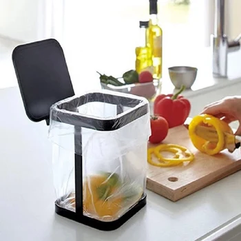 

Creative Mini Home Kitchen Living Room Desktop Flip Trash Can Iron Minimalist Style Storage Bucket Practical Garbage Bag Holder