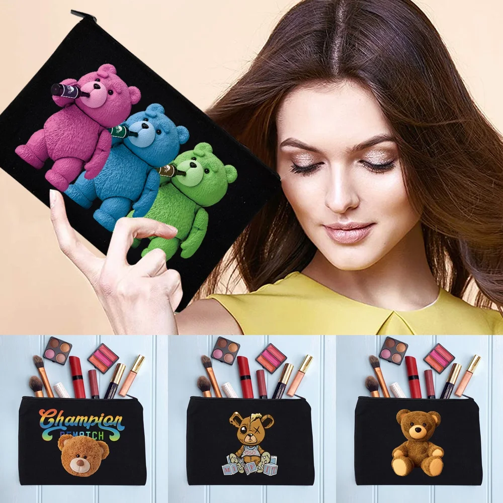 

Women's Cosmetic Bag Luxury Makeup Bag Female Lipstick Bag Bear Pattern Handbags Pencil Case for Office/School