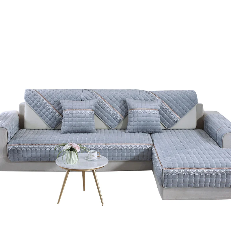

Solid Plush Sofa Cover Protector Slip Resistant Pets Slipcover Velvet Couch Cover Sofa Towel for Living Room L-shaped Sofa Decor