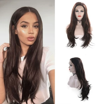 

Charisma Coffee Brown Color Heat Resistant Fiber Hair Synthetic Lace Front Wig Long Wavy For Black Women with Side Parting