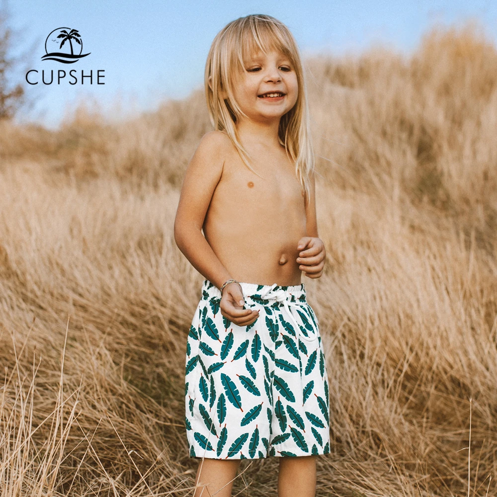 CUPSHE Green Leaves Print Boys Swim Trunks Swimsuit For Toddler Boys