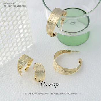 

Yhpup Statement Copper Wire Metal Big/Small Stud Earrings for Women Gold Color Geometric Simple Earrings Aretes De Mujer Gift