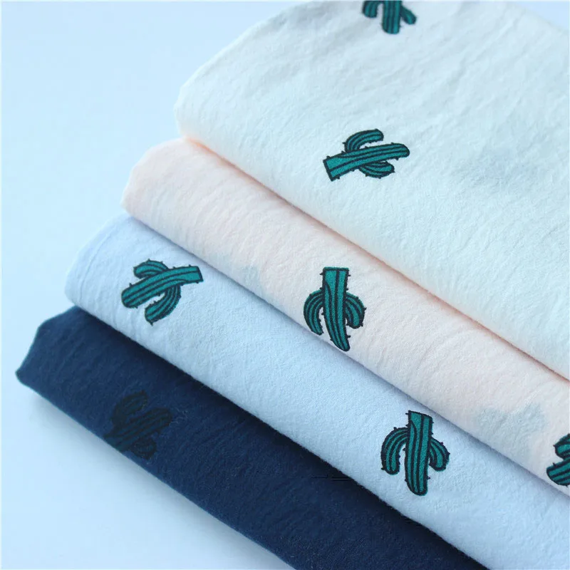 

Pure Color Cactus Printed Cotton Crepe Fabric For Patchwork 100% Cotton Fabric Beathable Cotton Double Gauze Fabric For Children
