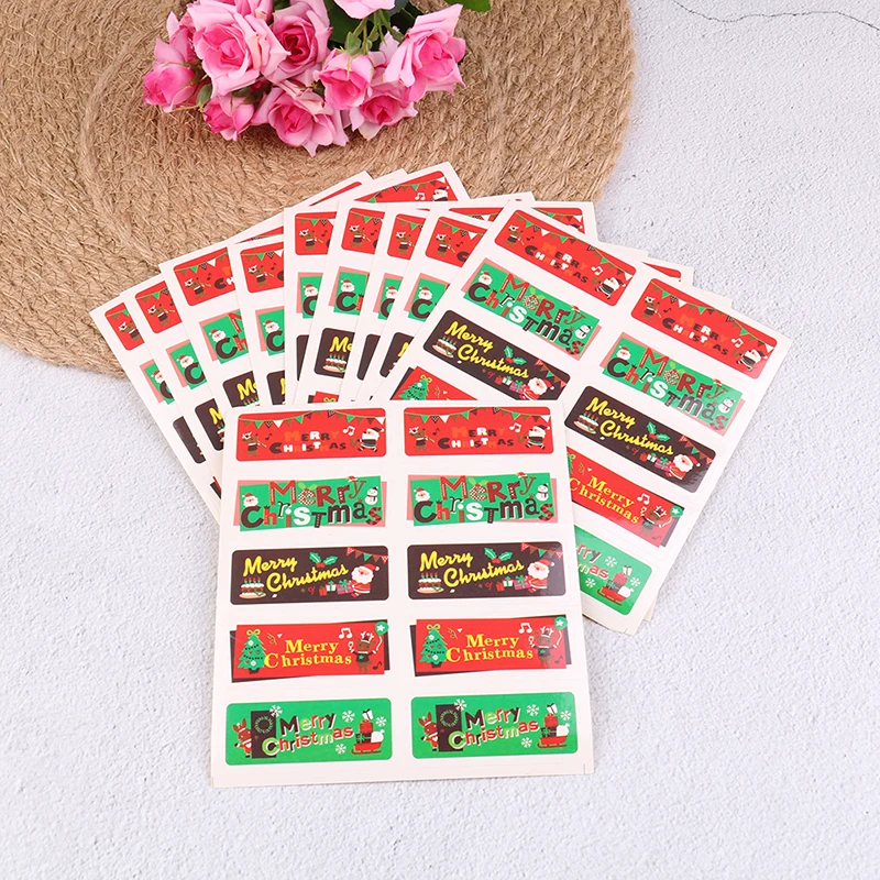 10 Sheets Merry Christmas Paper Sealing Stickers DIY Gifts Labels Candy Bag Package Tags for Christmas Party Paper Stickers
