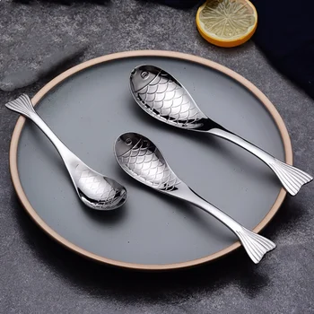 

304 Stainless Steel Spoon Household Tableware Creative Models with Fish Soup Spoon Cartoon One-piece Meal Spoon Multi-size
