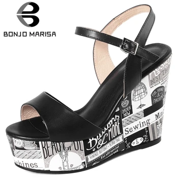 

BONJOMARISA Female Classic Platform Wedges Mixed Color Brand Casual Sandals Women Fashion Classic Open Toe Shoes Woman