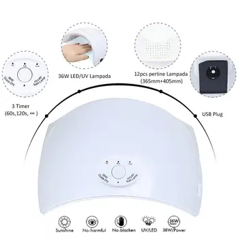 

36W LED UV Lamp Nail Dryer LED Nail Lamp For All Nails Gels Manicure Machine With Timer Button USB Connector Nail Art Tools