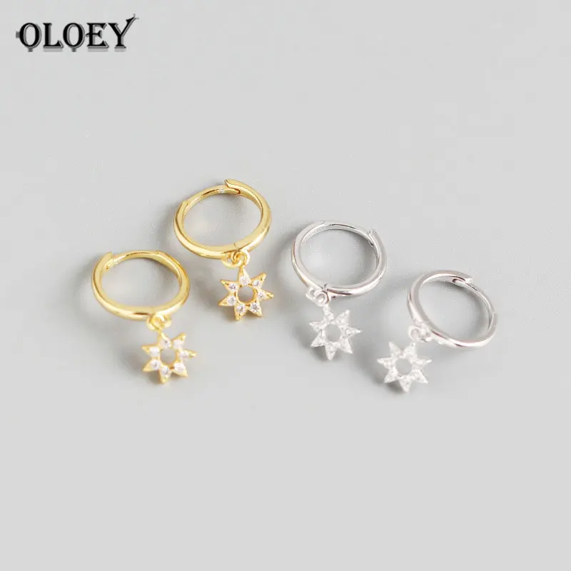 OLOEY,, настоящее 925 пробы, серебряные серьги-кольца для женщин, Европа, INS, мини циркония, звезда, кулон, серьги, хорошее ювелирное изделие, подарок YME646