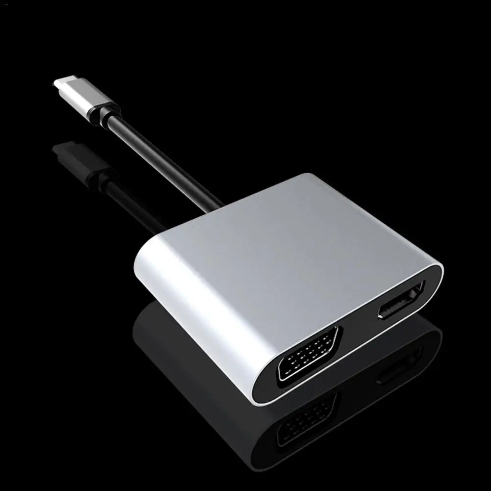 Высокое качество 4-в-1 Тип с разъемами типа C и HDMI VGA Аудио Видео адаптер Алюминий сплав HD адаптер для преобразования USB3.0 серебряный адаптер
