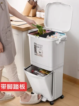 

Large Double Deck Capacity Trash Can Layers Waste Sorting Kitchen Restaurant Dustbin Storage Waste Cubo Basura Lixeira OO50LZ