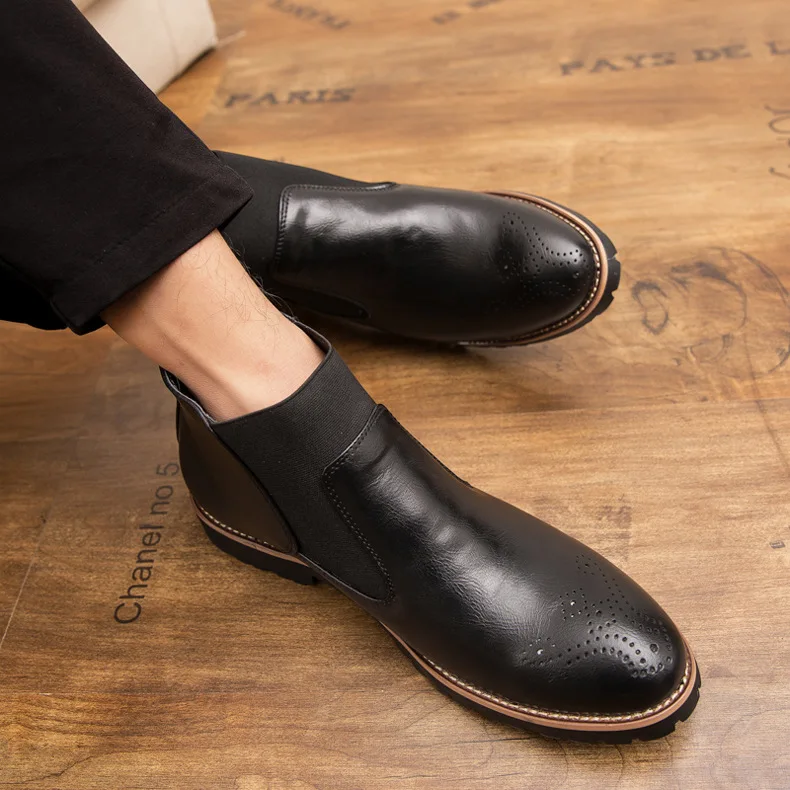 Зимние ботильоны «Челси»; мужская теплая обувь на меху в винтажном стиле; Мужская классическая Повседневная обувь; мужские кожаные ботинки в британском стиле; HX-239