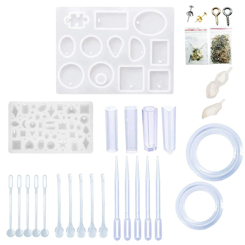 

Silicone Resin Kits Jewelry Casting Mold Tools Set Included Jewelry Pendant Moulds, Stud Earrings, Eye Screw Pins And Making Too