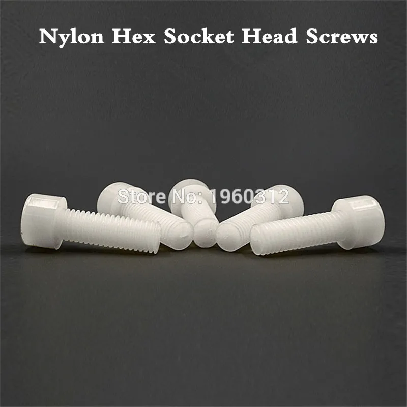 1000pcs/Lot DIN912 M3 M4 M5 x 6/8/10//12/15/20/25/30/35/40 White Plastic Screw Nylon Bolt Hexagon Hex Socket Head Cap Screws |