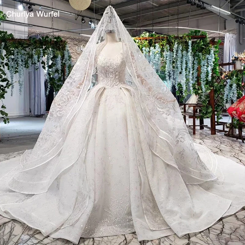 

HTL817 luxury wedding dress long sleeve v-neck appliques button back heavy handwork wedding gown with bridal veil robe de mariee