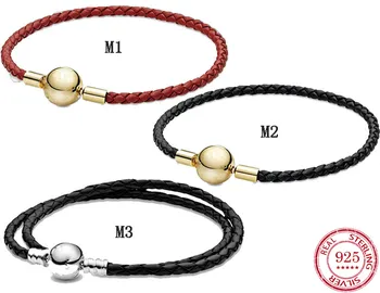 

Applicable To Pandora Elements, The Same S925 Engraved Sterling Silver Leather Bracelet Rope Basic Bracelet Leather Rope