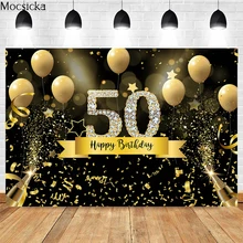 

Mocsicka 50th Happy Birthday Photography Background Champagne Balloon Decoration Studio Props Adult Party Photo Backdrop Banner