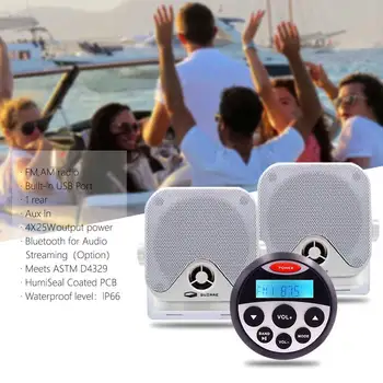 

Waterproof Marine Radio Bluetooth Stereo Audio FM AM Receiver MP3 Player+4" Marine Speaker For UTV RV Pool Yacht Boat Motorcycle