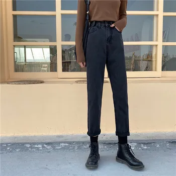 

2020 spring new black high waist loose thin straight pants