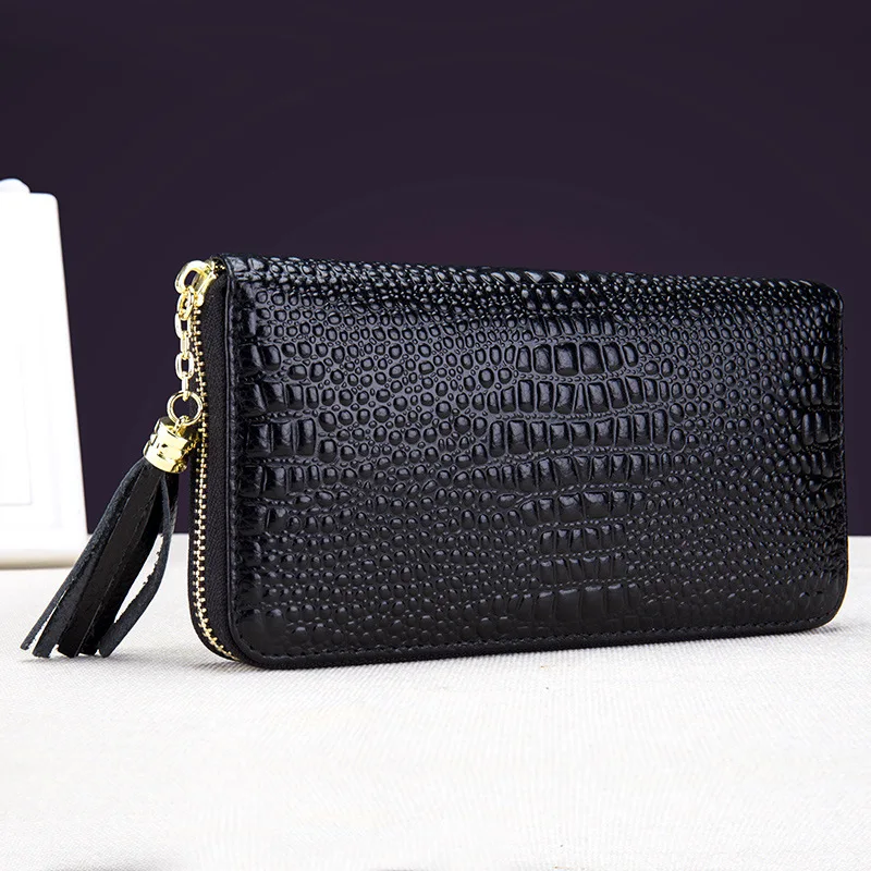 

Genuine Leather Women WalletsCrocodile Black Fashion Long Zipper Women's Wallet Money Coin Holder Female Purse Female Purses