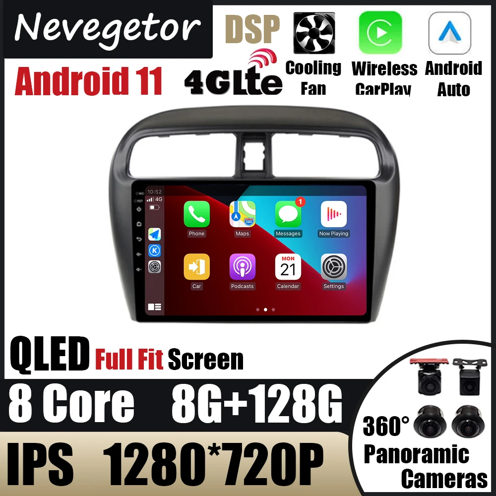 Автомагнитола 9 дюймов 2 DIN android 11 для Mitsubishi mirage attrage 2012-2018 gps dvd-плеер стерео