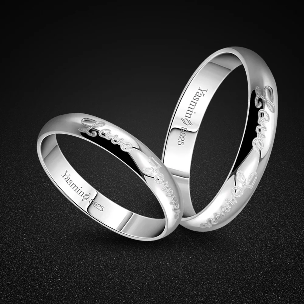 100% Vero Anello In Argento 925 Semplice Anello Lucido Coppia Anello Nuziale In Argento Massiccio Accessori Gioielli Classici Servizio Inciso