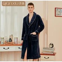 Зимние мужские пижамы больших размеров, мужские плотные теплые фланелевые халаты, мужской халат с отложным воротником, мужской банный халат с поясом