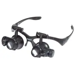 Beileshi Eyeglass Type 10-25X Adjustable LED Light Magnifier Magnifying Loupe Illuminating Microscope Headband Repair Tool