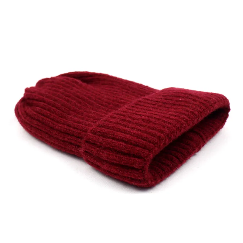 wine red Новые шерстяные вязаные шапочки для девочек, женские зимние шапки, одноцветные шапочки - Цвет: wine red