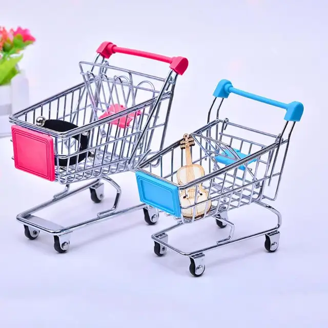 Baby Toy Supermarket Hand Trolley Mini Shopping Cart Desktop Decoration Storage Toy Gift Dollhouse Furniture Accessories 4