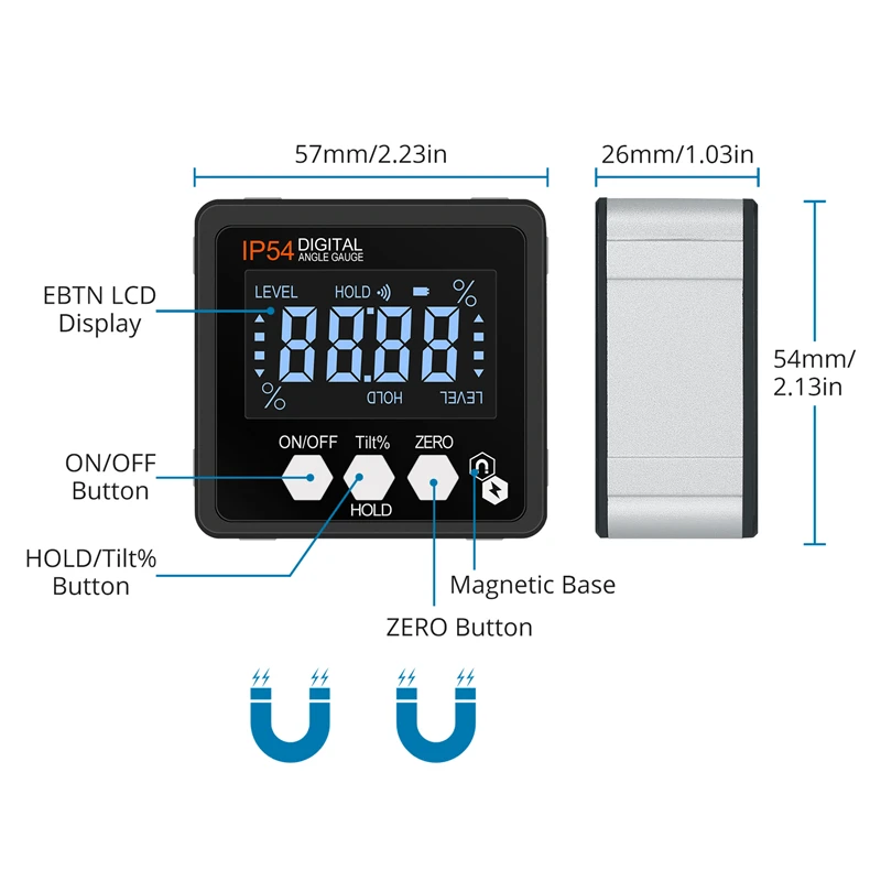 ETOPOO Digital Angle Gauge Magnetic Protractor Inclinometer Level Angle Finder Angle Cube Level Box with Magnes and Backlight 4