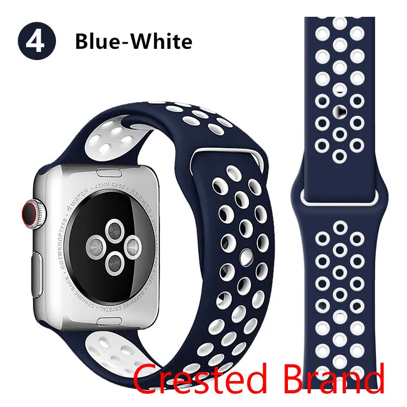 blue white 4 Силиконовый ремешок для Apple watch band 44 мм/40 мм iWatch band 42 мм/38 мм дышащий спортивный ремешок для часов Браслет Apple watch 5 4 3 2 1 - Цвет ремешка: blue white 4