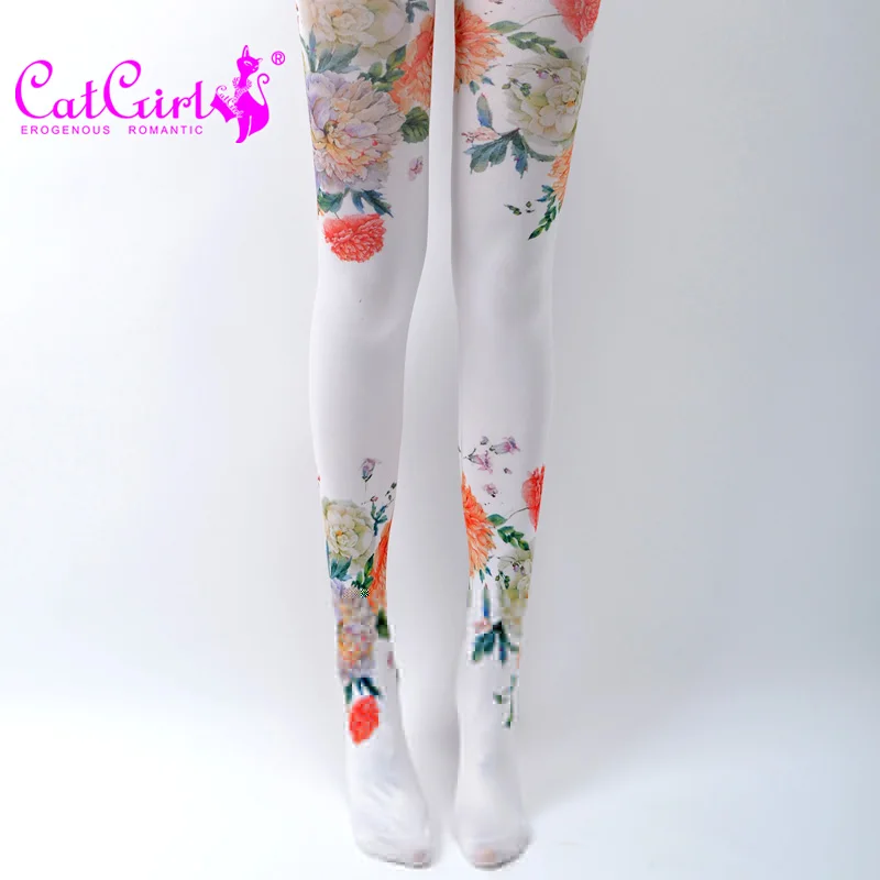 New Fashion Designs Flower Patterned Tights Print Pantyhose For Womens