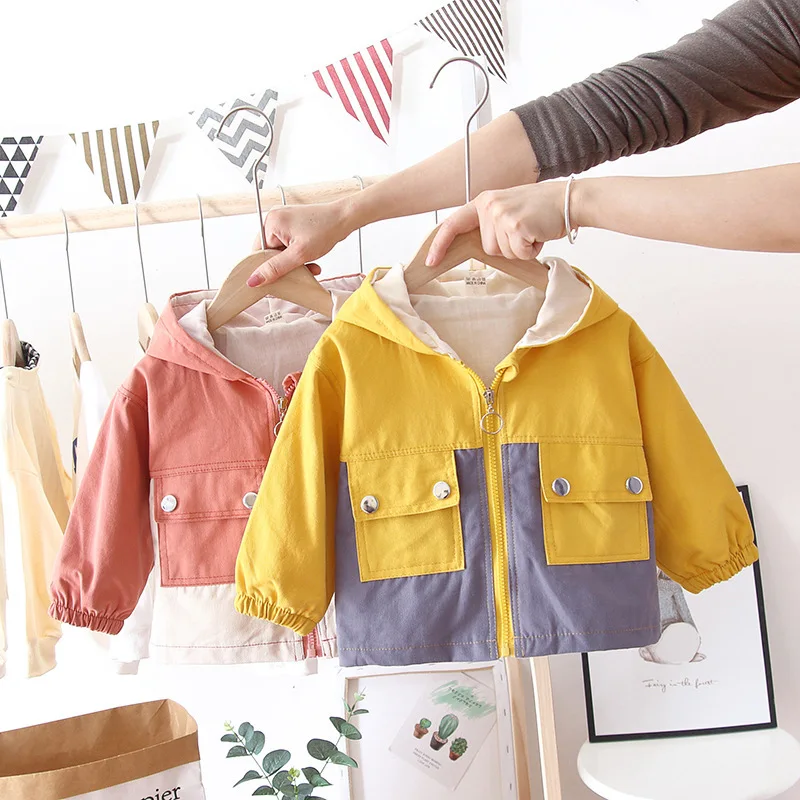 

Childrenswear 2020 New Style BOY'S Girls Short Stitching Jacket Spring And Autumn Korean-style Embroidery Hooded Trench Coat Coa