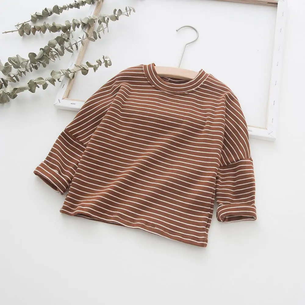 

1-7Y Fashion Autumn Baby Girls Boys T Shirt Long Sleeve Stripe Tops Soft Cotton Rund neck Casual Childern T-shirt LZ437
