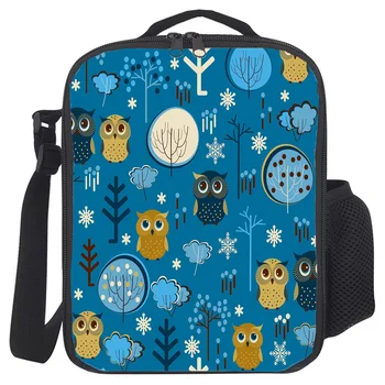 

Owl Flower Tree Dark Blue Pattern Cute Portable Thermal Picnic Shoulder Lunch Bag for Women Office Cooler Box Handbag Pouch