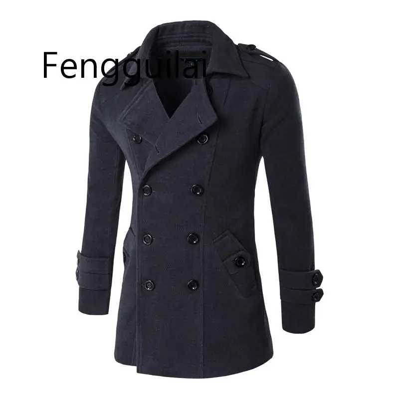 Dark Gray FENGGUILAI Новое модное мужское шерстяное пальто Зимние смеси средней длины мужские шерстяные пальто хорошего качества - Цвет: Dark Gray